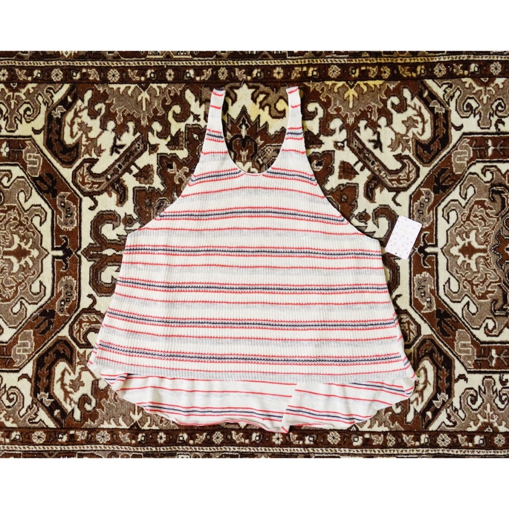 Free People Ivory Striped Oversized Tank sz S NWT - Picture 3 of 4